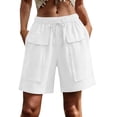 thumbnail image 2 of SwiftWear Women's Cotton Long Shorts with Big Pockets Drawstring Elastic Waist Casual Loose Fit knee Length Bermuda Shorts for Summer, 2 of 6