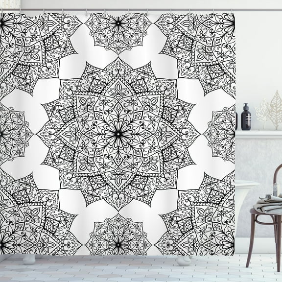 Ambesonne Black Shower Curtain, Eastern Mosaic Patterns, 69"Wx84"L, Black