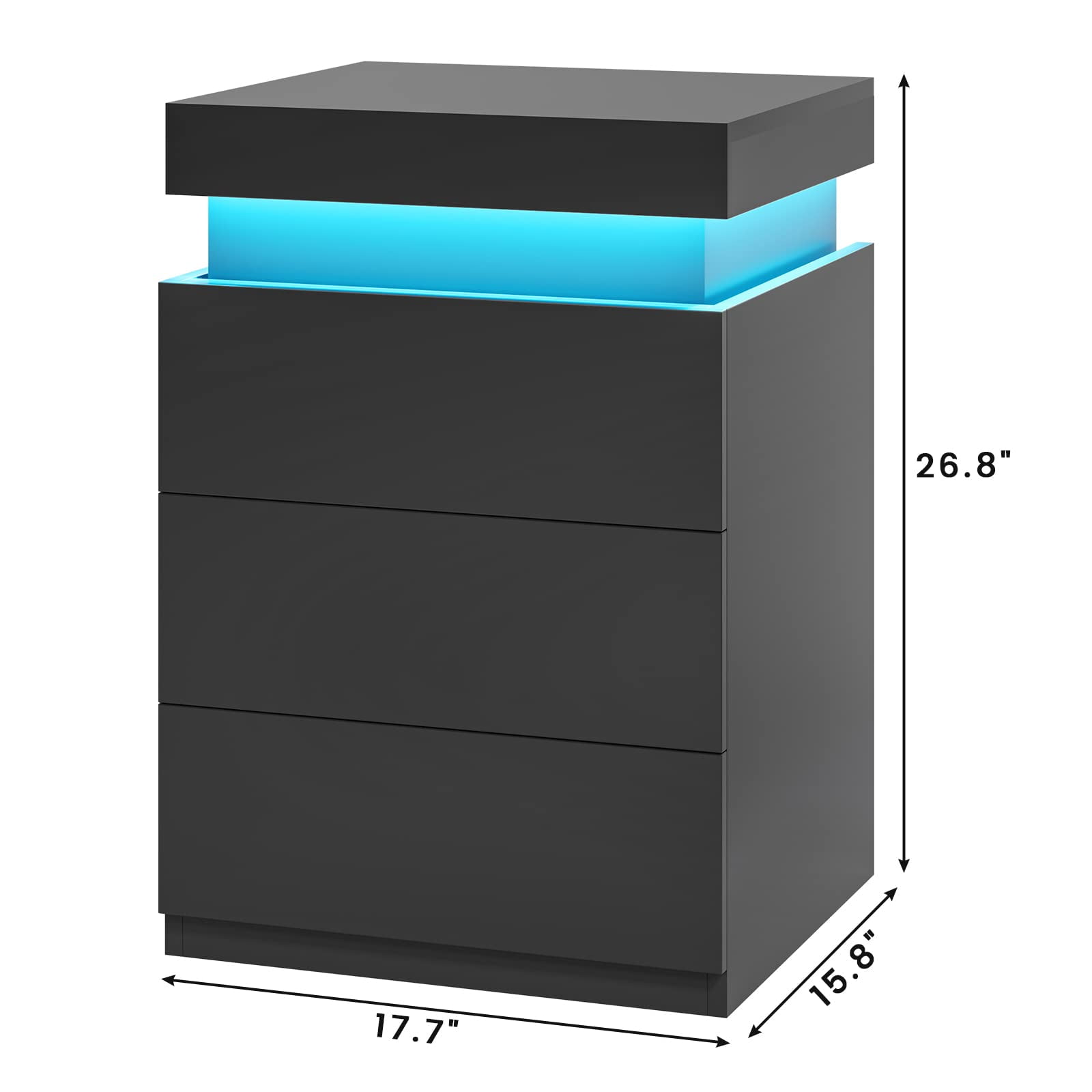 LED Nightstand Charging Station USB Port Outlets Bedside Table 3 Drawers Black Night Table Modern Smart Nightstand Sliding Top End Side Table for Bedroom Furniture 26.8" Tall,2pcs