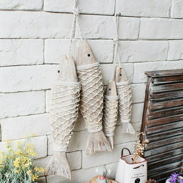 Wooden Fish Decor Hanging Wood Fish Decorations for Wall, Rustic Nautical Fish Decor Beach Theme Home Decoration Fish Sculpture Home Decor for Bathroom Bedroom Lake House Decoration