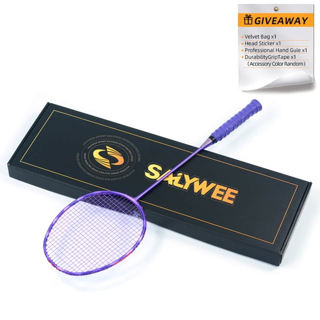 Full Carbon Fibre Badminton Racket, 5U G5 26-30lbs Lightweight, Wave Shaped Racket Frame with Shock-Absorbing Nails, Free Overgrip and Bag