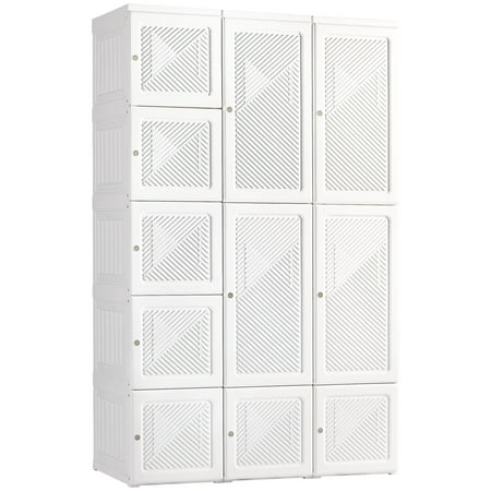 HOMCOM Portable Wardrobe Closet  Bedroom Armoire  Foldable Clothes Organizer with Cube Storage  Hanging Rods  and Magnet Doors  White
