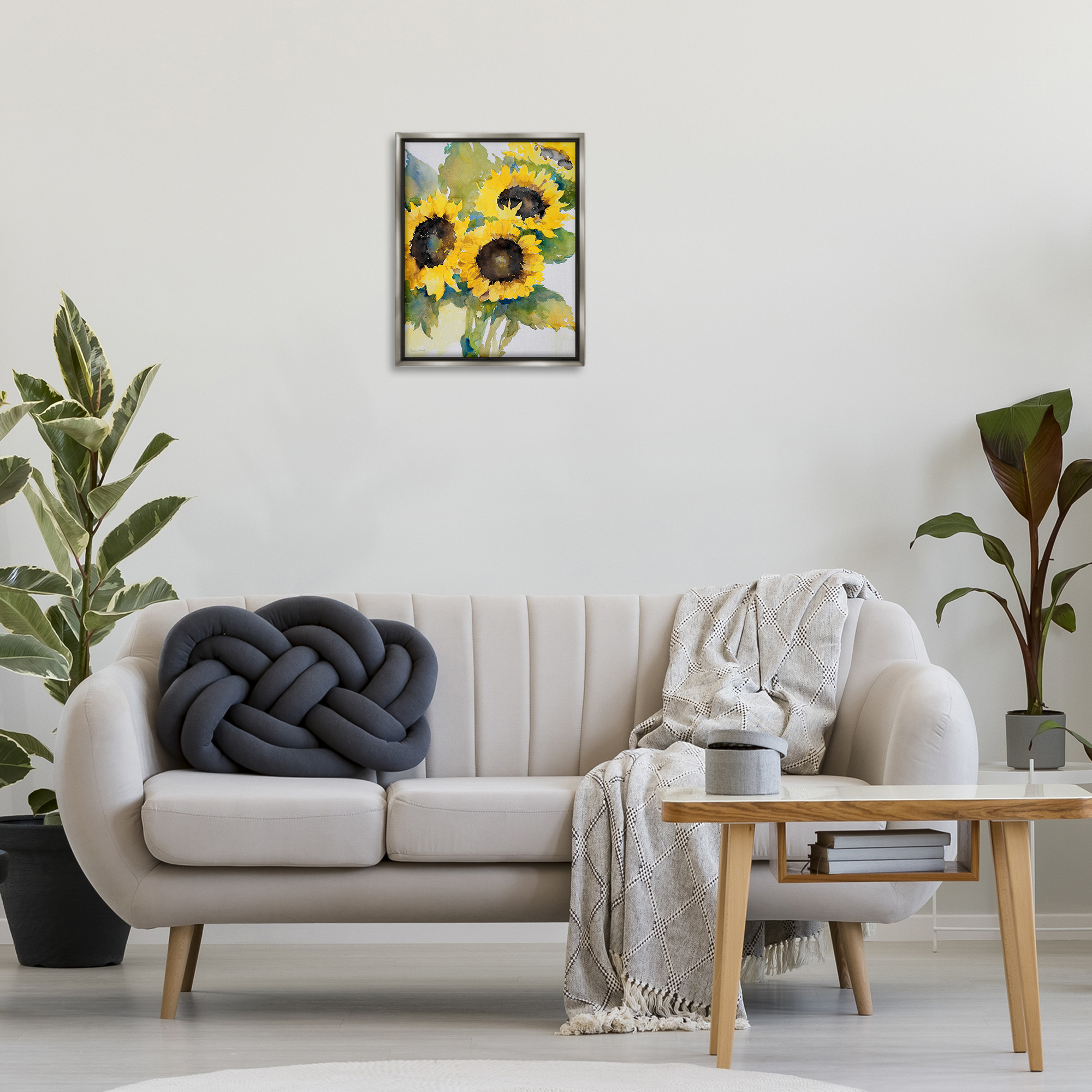 Stupell Industries Blooming Sunflower Bundle Botanical & Floral Painting Gray Floater Framed Art Print Wall Art, 17 x 21