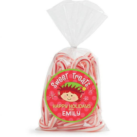 Girl Elf or Boy Elf Personalized 24-Piece Sticker and Treat Bag Set