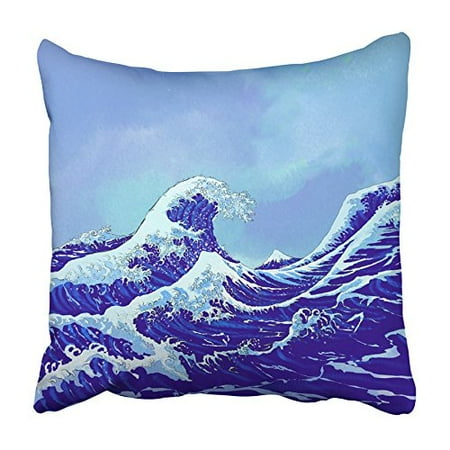 ARHOME White Tsunami Japanese Sea Waves with Blue Sky White Ocean Big Big Japan Nature Pillowcase Cushion Cover 20x20 inch