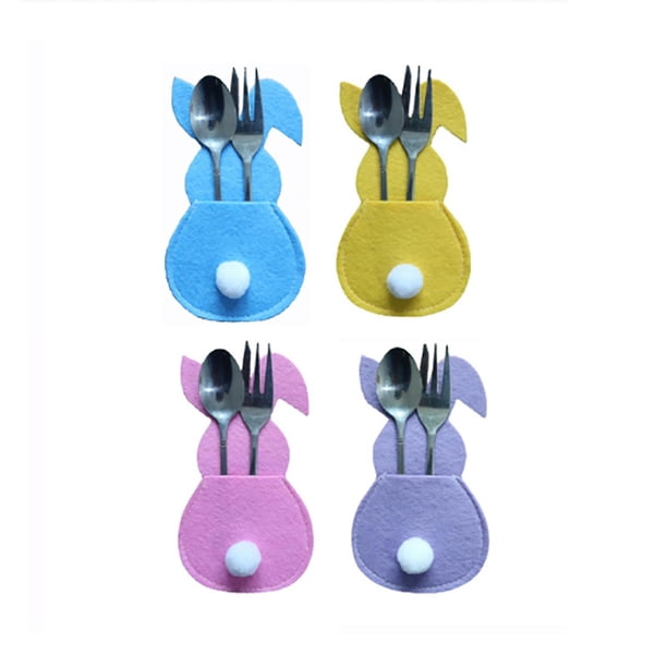 unidades de soportes para cubiertos de utensilios de conejito de Pascua, bolsas de fieltro, bolsa para cubiertos, 15x8,5 cm, para decoración de mesa de Pascua, boda, fiesta de cumpleaños