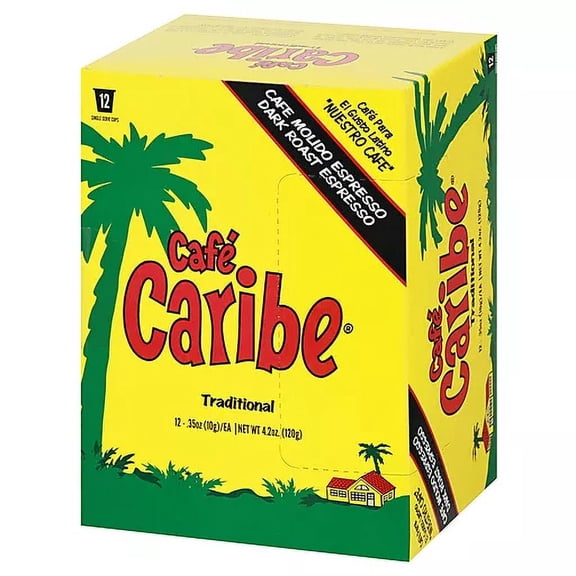 Cafe Caribe Latin Inspired Dark Roasted Espresso Blend Coffee Single Serve Cups (For Keurig) - 12 Count