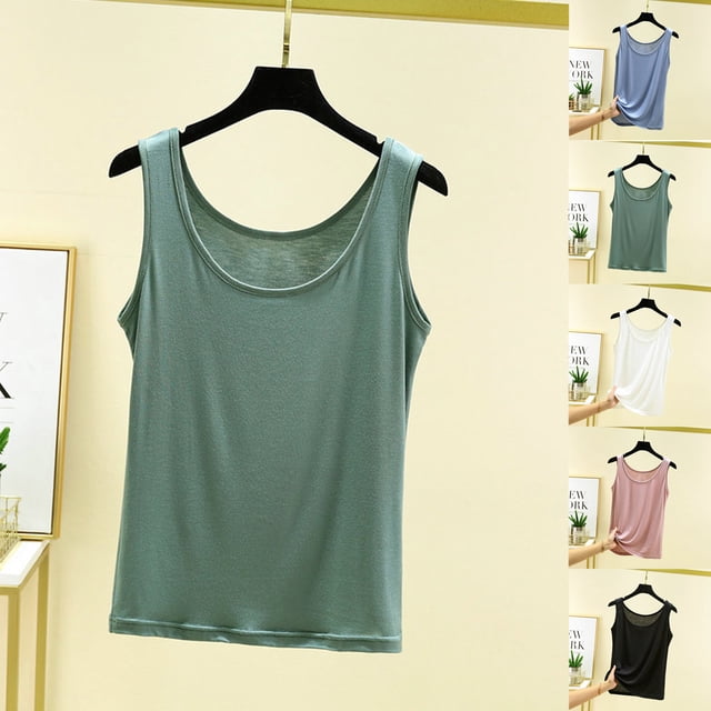 JDQJBZ Womens Camisole Basic Undershirt Tanks Solid Color Loose Round Neck Sleeveless Top
