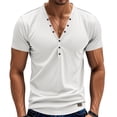 thumbnail image 3 of Men's V-Neck Button T-Shirts Short Sleeve Tees Henley T-Shirt Summer Base Tops, 3 of 9