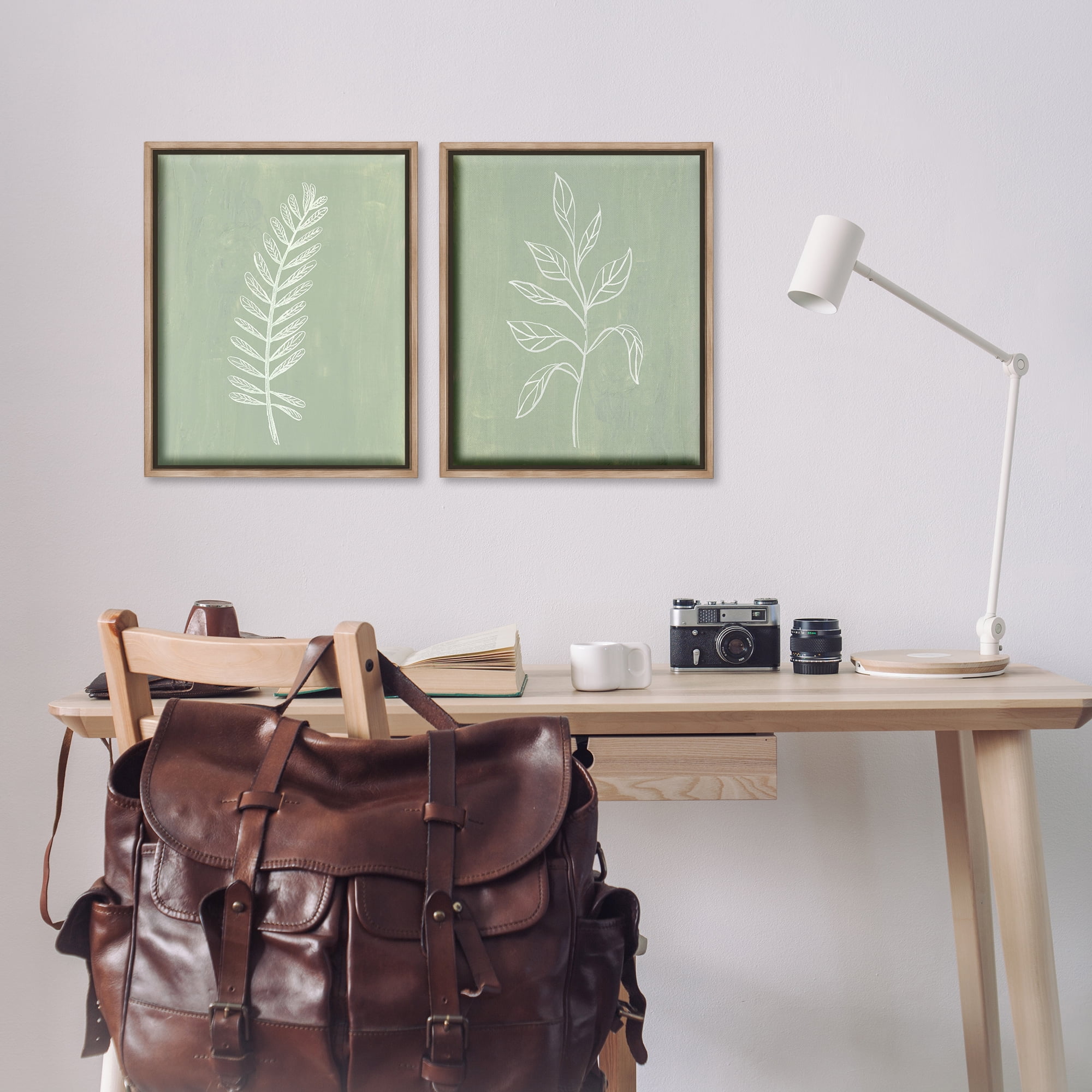 Stupell Industries Forest Fern Sprigs Floral & Botanical Painting Brown Floater Framed Canvas Art Print Wall Art, 17 x 21, Set of 2