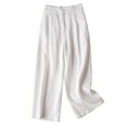 thumbnail image 2 of Summer Savings Clearance! Edvintorg Cotton And Linen Pants For Women Solid Color Casual Feeling Of Falling Button Straight Barrel Ninth Pants With Pockets White L, 2 of 4