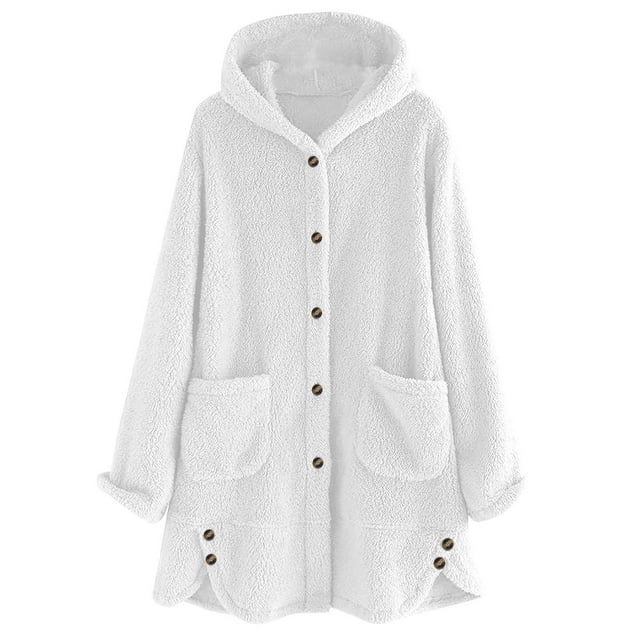 HAiming Womens Fuzzy Hooded Jacket Coat Button down Lapel Collar Oversize Tops Fall Winter Soft Warm Clothes
