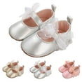 thumbnail image 4 of Baby Girls Mary Jane Sequins Crown Flats PU Leather Wedding Party Princess Ballet Shoe Infant Rubber Soft Sole Prewalker Toddler First Crib Light Shoes (6-12 Months, Silver), 4 of 5