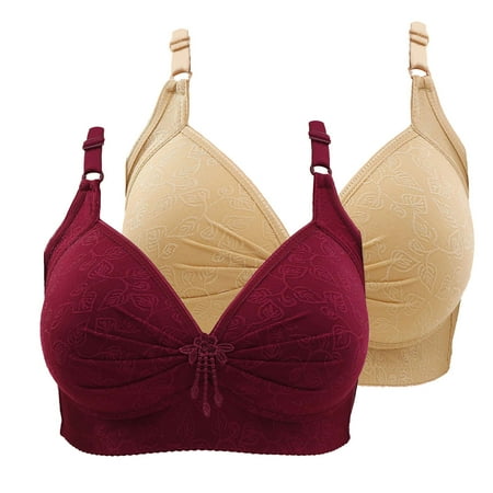 Gnurob 2 Pack Bras for Womens No Underwire Push Up Bralette Plus Size Bra Comfort Full Support Bralettes Adjustable Strap Underwear 2024 Everyday Wear Clearance Saving Beige Medium