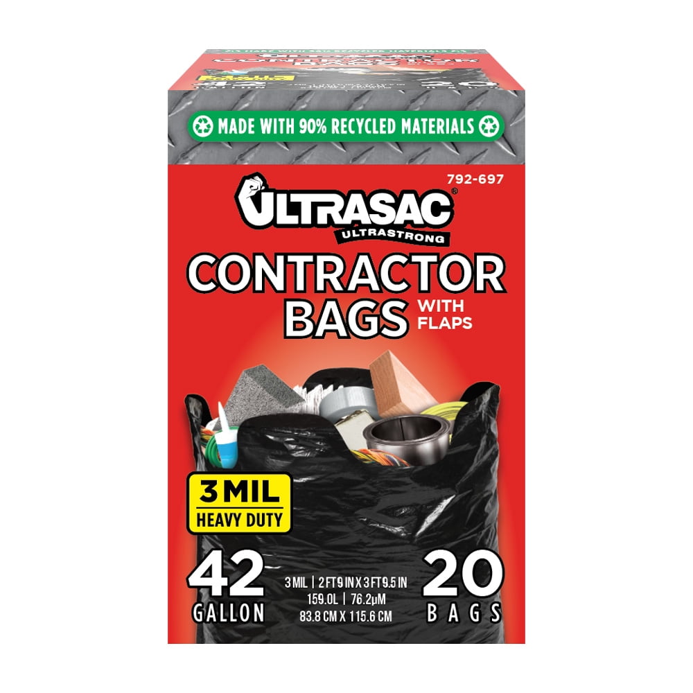 20 Heavy Duty Contractor Trash Black Garbage Bags 3MIL Strengh 42 Gallon 32x46” 