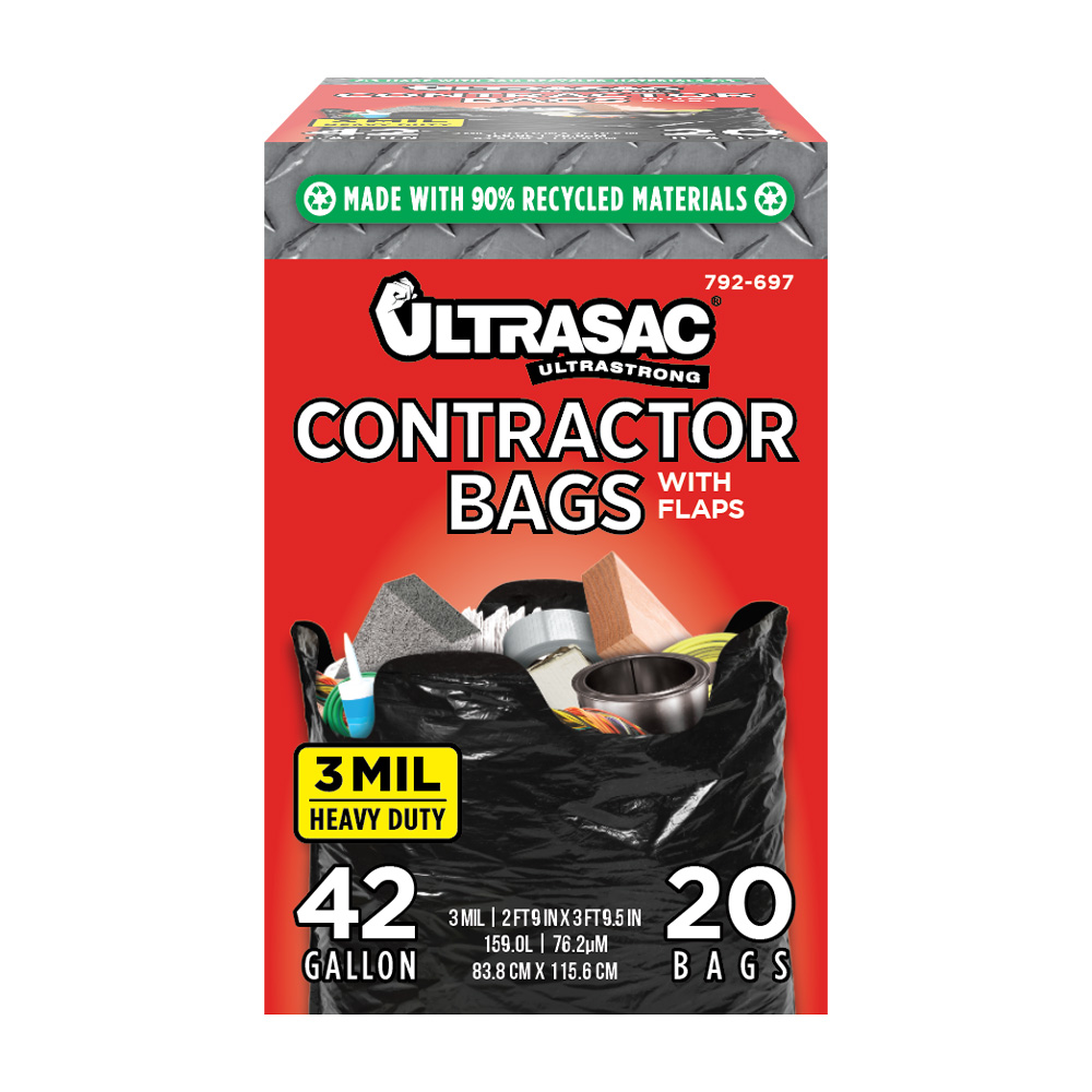 Ultrasac Heavy Duty Contractor Bags, 42 Gallon, 20 Count
