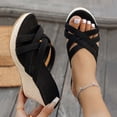 thumbnail image 2 of HomeDM Womens Wedge Sandals Open Toe Slip On High Heels Slides Summer Beach Vacation Sandals, Black Size 7.5, 2 of 9