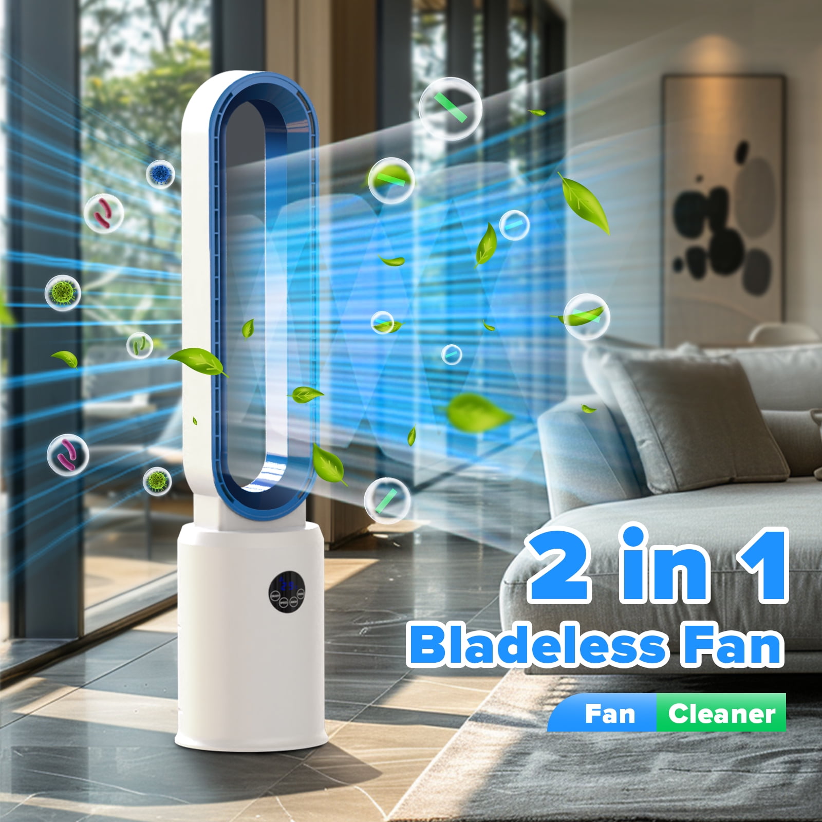 Advwin 38"Bladeless Tower Fan, Quiet Cooling Air Circulator with 60° Oscillation, 24 Speeds, White