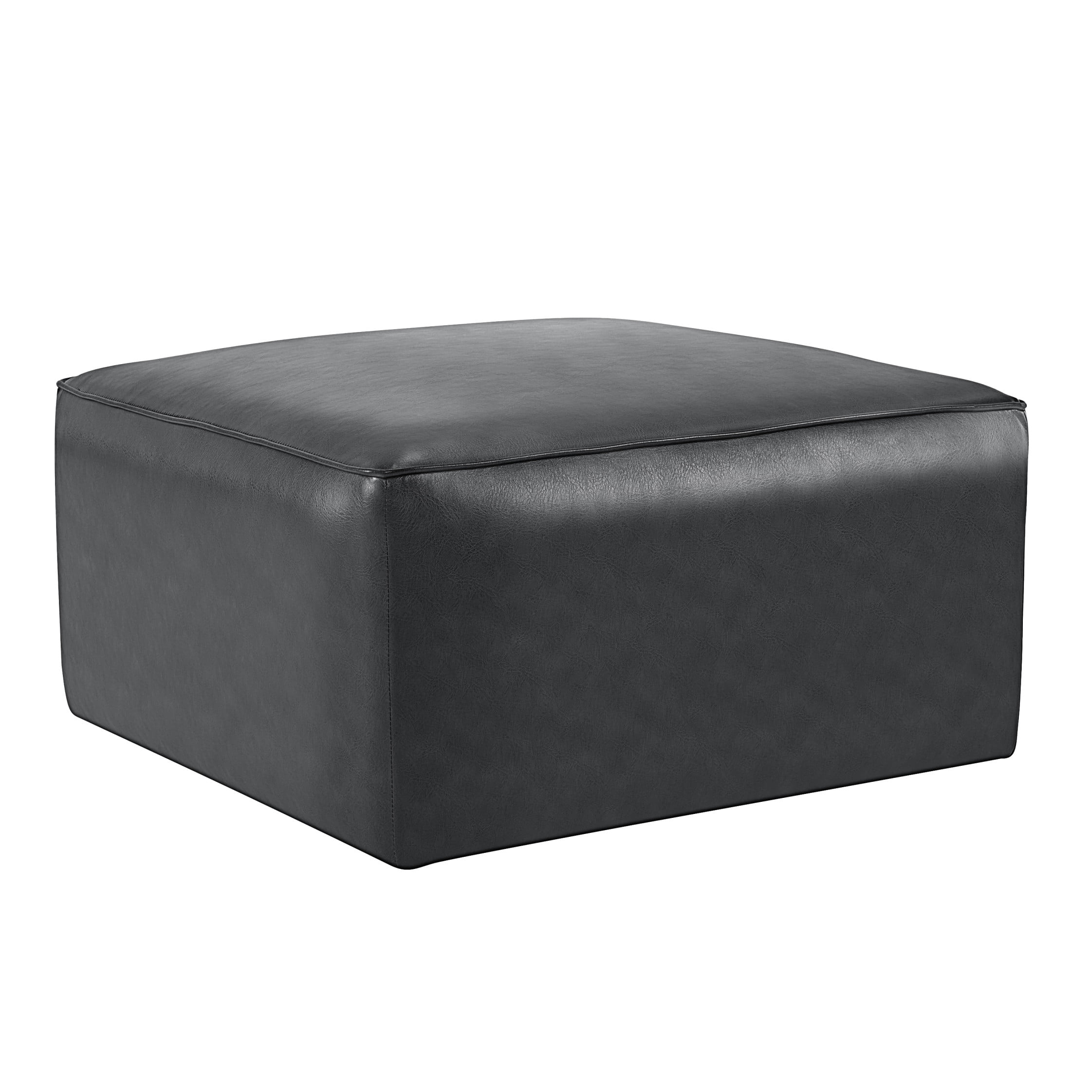 Christopher Knight Home Modern PU Leather Square Ottoman, Versatile Footrest & Side Table, Black