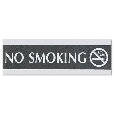 Headline Sign Century Series Office Sign, NO SMOKING, 9 x 3, Black/Silver