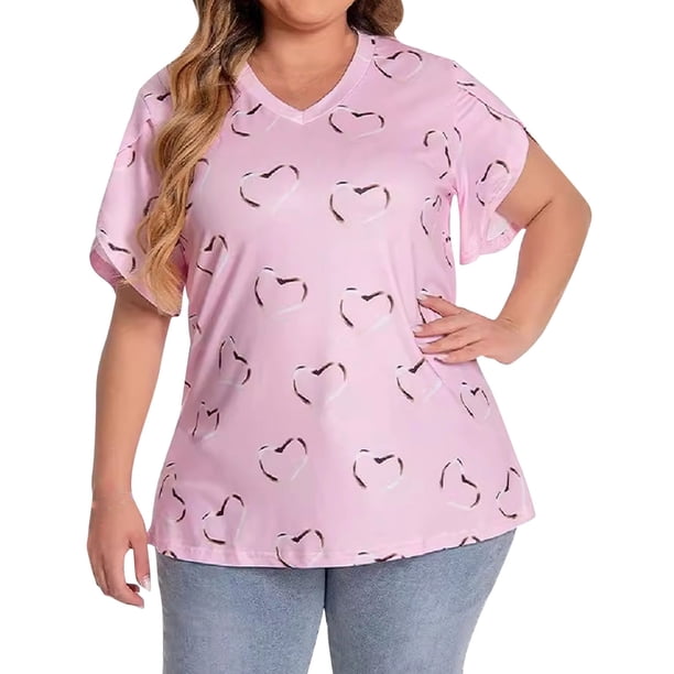 Fiudx Camisetas para Mujer Top de Manga Corta con Cuello En V y Estampado de Hojas Grandes para Mujer