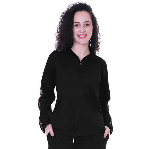 Moomaya Solid Zipper Jacket Womens Long Sleeve Jogger Track Top With Pockets