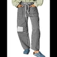 thumbnail image 3 of Jeans para Mujer Y2k con Rayas, Cordón Ajustable, Cintura Alta, Rectos, Pierna , Estilo Boyfriend, Pantalones Vaqueros Mom. Negro M, 3 of 8