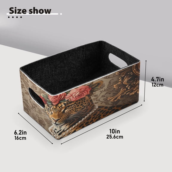 BZSMCE Shelf Baskets Leopard with Flowers and Pearls Pattern Storage Cube Bins 10.1*6.3*4.7in Set of 2