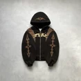 thumbnail image 4 of Sudadera con capucha de estilo Harajuku para mujer, con bordado geométrico, empalme gótico, Y2k, sencilla, para uso diario, con patrón suelto, informal, para hombre, 4 of 5