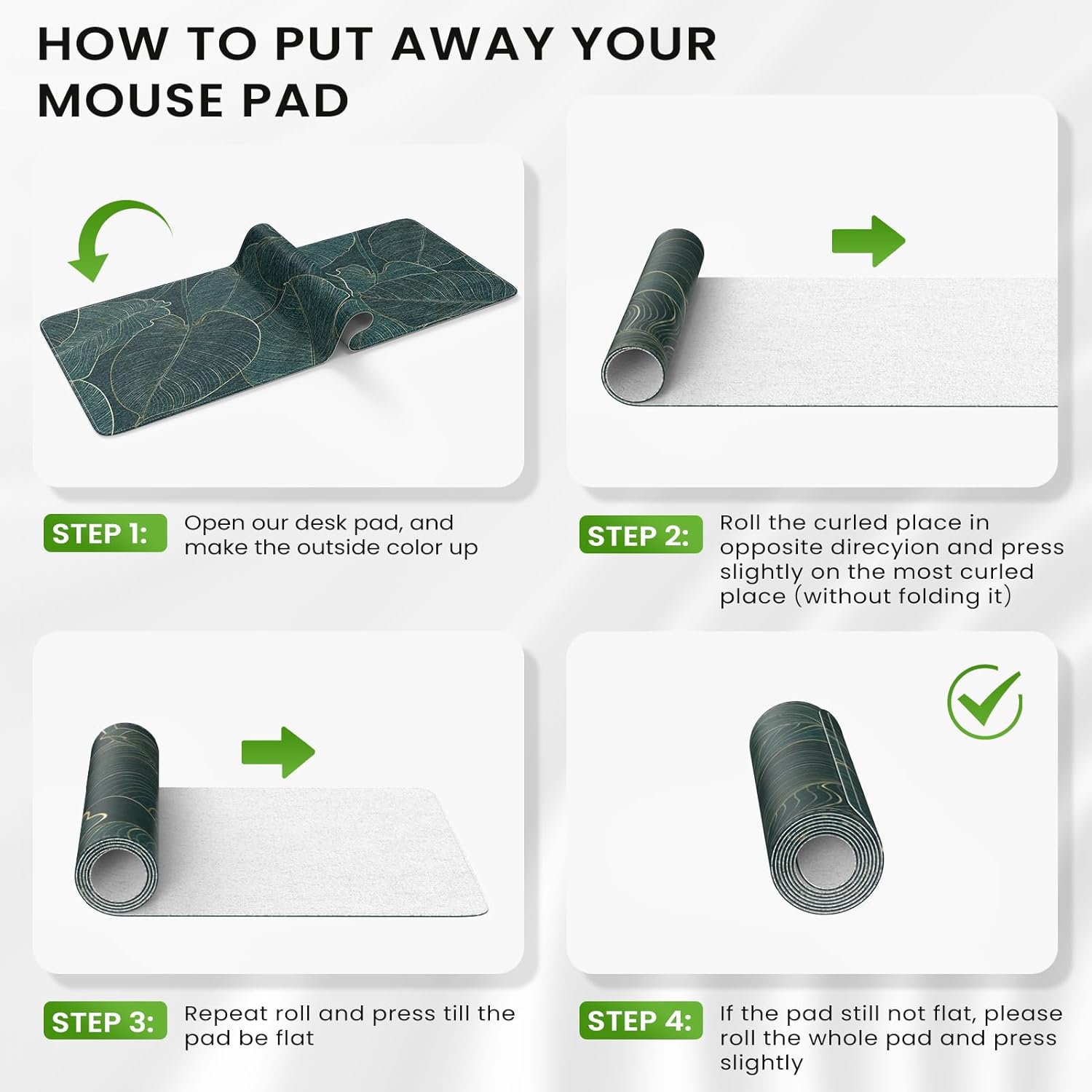 Felt Desk Mat, XXL Large Mouse Pad Desk Pad, Gaming Mousepad, Non-Slip Base, No Any Smell Desk Protector Cover Mat for Computer Keyboard Work Game Office Home-Green Leaf