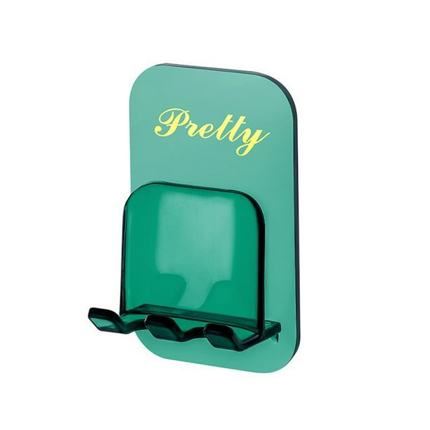 Cateissary Soporte de cepillo de con gancho sin perforaciones montado en la pared colgador de estante de almacenamiento autoadhesivo para Almacenamiento y organización del hogar Verde