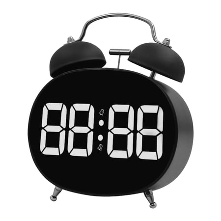 StlyGar Round Digital Alarm Clock with Dual , White LED Display & Retro Bell Design