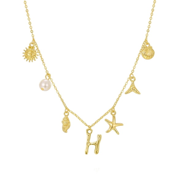 ETHKIA Initial Charm Necklace for Women Shell Letter Necklaces Gold Charms Pendant Boho Summer Seashell Beach 14K Starfish Surfer Jewelry Gifts H