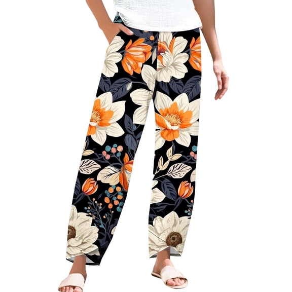 yunLCZ Wide Leg Pants Woman Striped Linen Pants For Women Summer Casual Wide Leg Pants With Pockets Comfy Cropped Palazzo Pants
