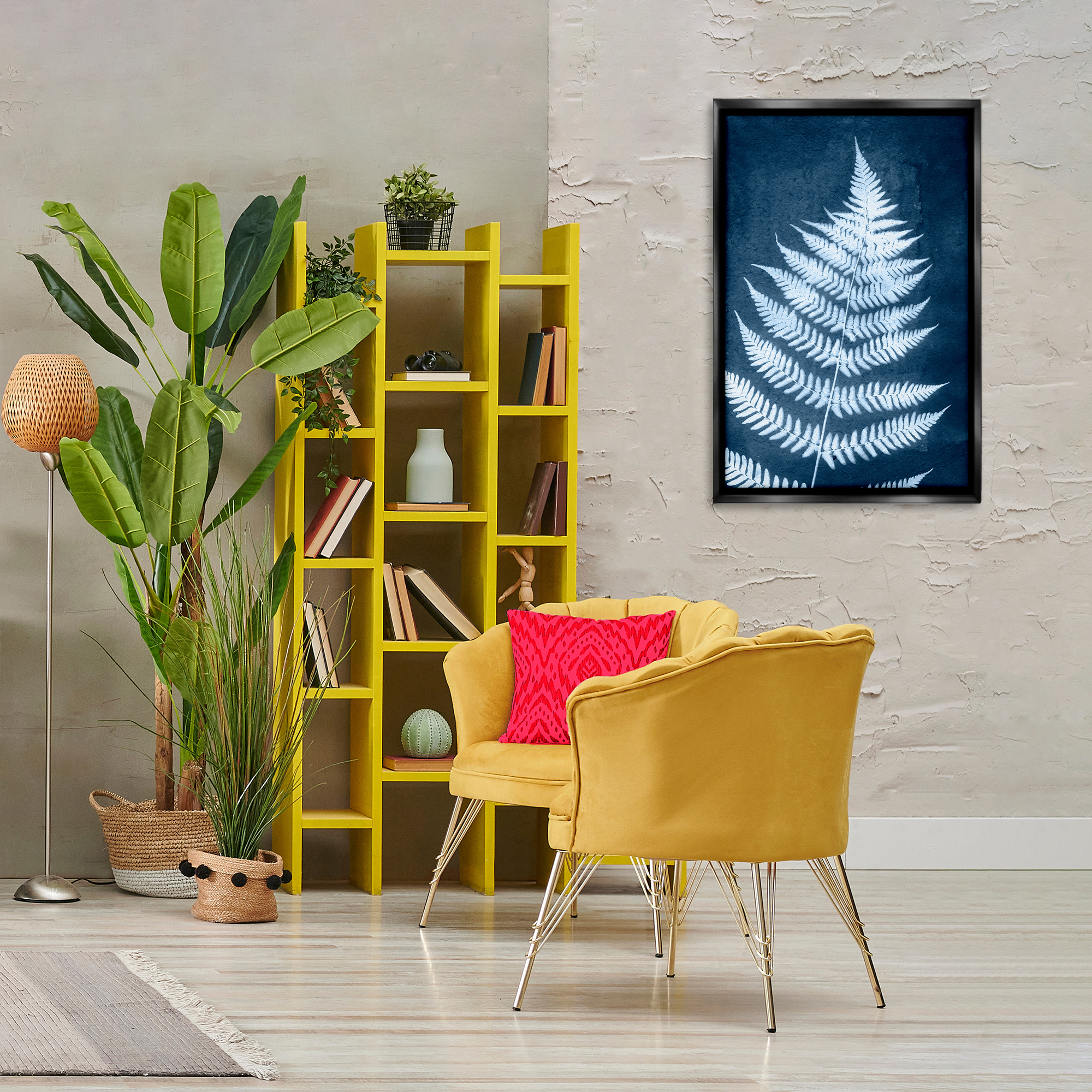 Stupell Industries Blue Natural Fern Botanical & Floral Painting Black Floater Framed Art Print Wall Art, 21 x 31