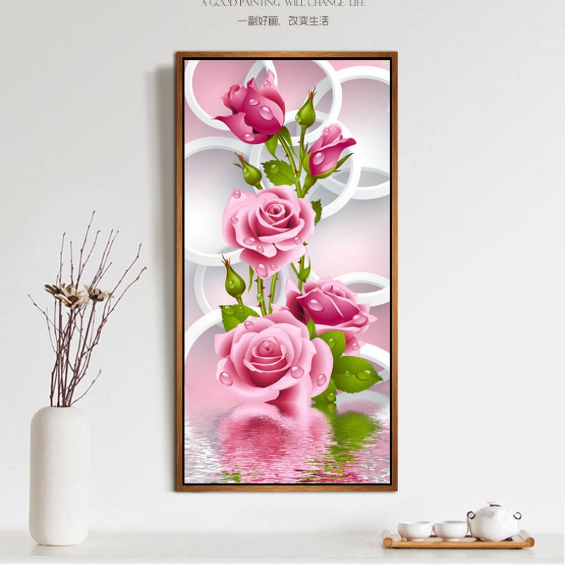 Superhomuse 1pc 5d Needlework Diy Diamond Painting Cross Stitch Pink Rose Diamond Embroidery Flower Walmart Com Walmart Com