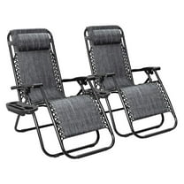 Folding Patio Chairs Set of 2, Outdoor Lounge Recliners Adjustable Lawn Chair with Pillow for Pool, Yard & Camping - Grey