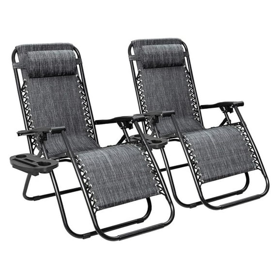 Folding Patio Chairs Set of 2, Outdoor Lounge Recliners Adjustable Lawn Chair with Pillow for Pool, Yard & Camping - Grey
