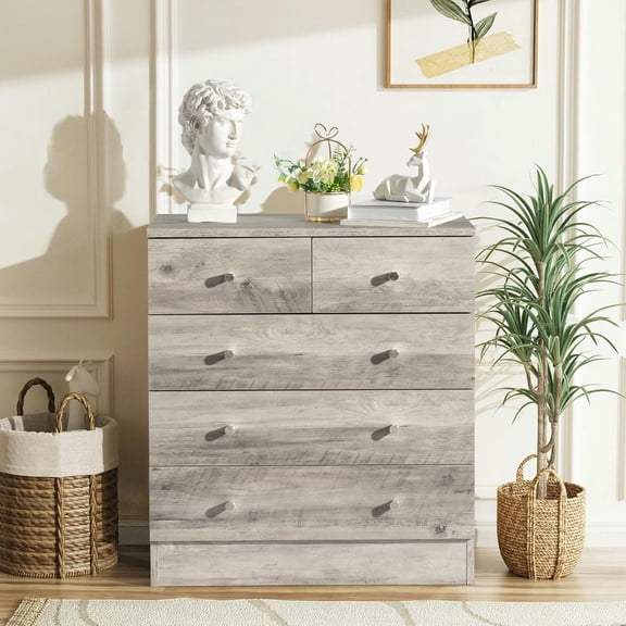 Barara King Dresser, Storage Organization, Chest of Drawers,Modern Simple 5-Drawer Dresser Gray