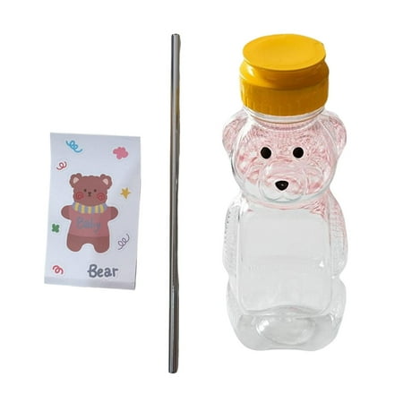 

Bear Shape Drinking Bottle Hy Jar Storage Dispenser Decor Condiment Kitchen Refillable Transparent Cups for Juice Mustard Ketchup Cup with Accessory