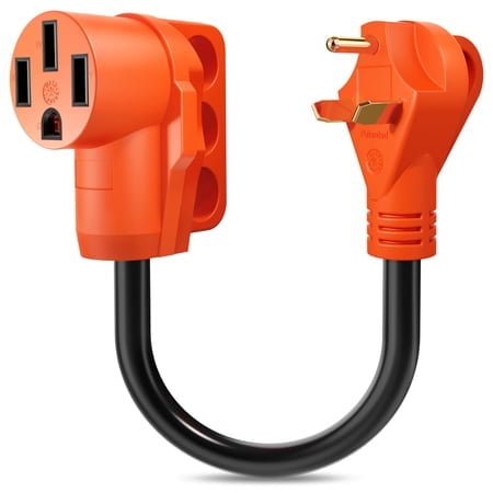 SnowyFox 30 Amp to 50 Amp RV Adapter - 30 Male to 50 Female RV Electrical Power Adaptors Cable with Innovative 180 Degree Bend Design Easy Ergonomic Handle(18inches)
