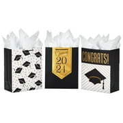 Hallmark 13" Large Graduation Gift Bags Assortment with Tissue Paper (3 Pack: Black and Gold "Class of 2021," "Congrats," Mortarboards)