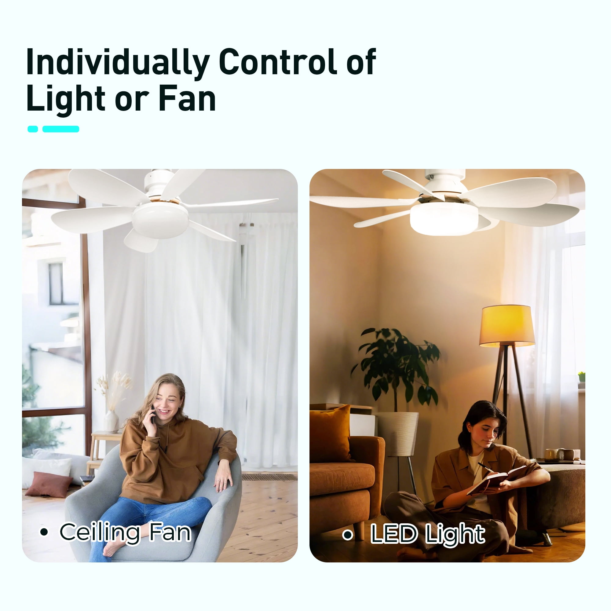 Summit Living 20.5" Acrylic Ceiling Fan with LED Light, Remote Control, 3 Speeds & 3 Color Models, White