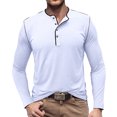 thumbnail image 2 of Mchoice Mens Long Sleeve T Shirts Beefy Muscle Basic Solid Pure Color Tee Shirt V Neck Blouse Tops with Buttons, 2 of 7