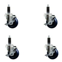 3.5 Inch Solid Poly Swivel 1-1/8 Inch Expanding Stem Caster Set with Brake SCC
