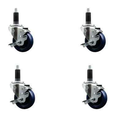3.5 Inch Solid Poly Swivel 1-1/8 Inch Expanding Stem Caster Set with Brake SCC