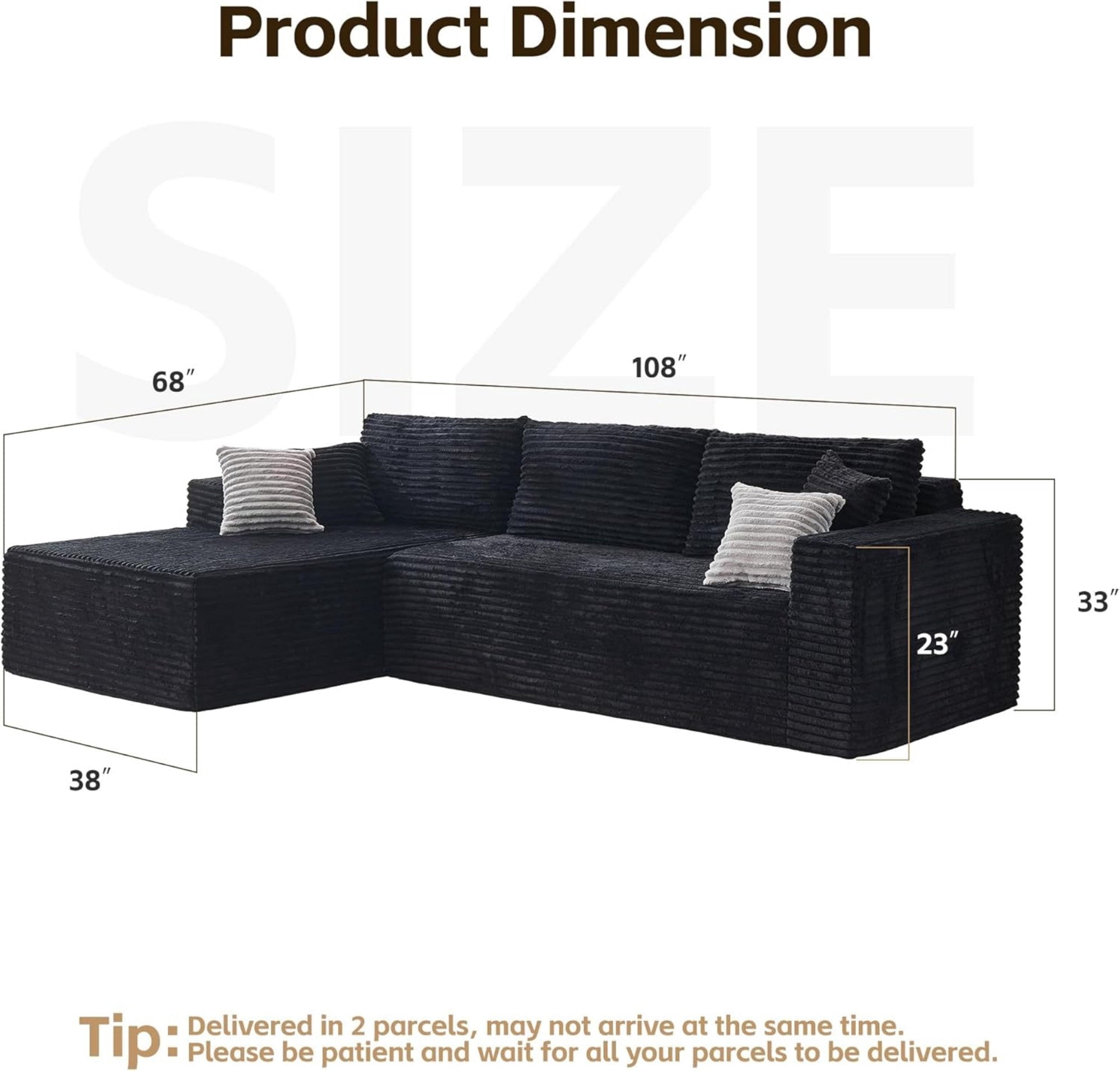Sailvan 108"" L-Shape Sectional Sofa, Modular Boneless Cloud Couch with Oversized Chaise, Deep Seat Memory Foam, No Assembly Required