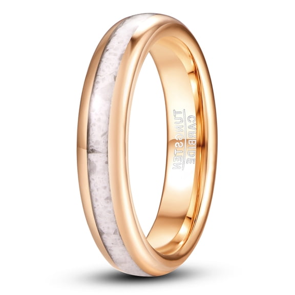 4mm Women's Rose Gold Tungsten Carbide Ring with Marble Comfort Fit Size 5-12
