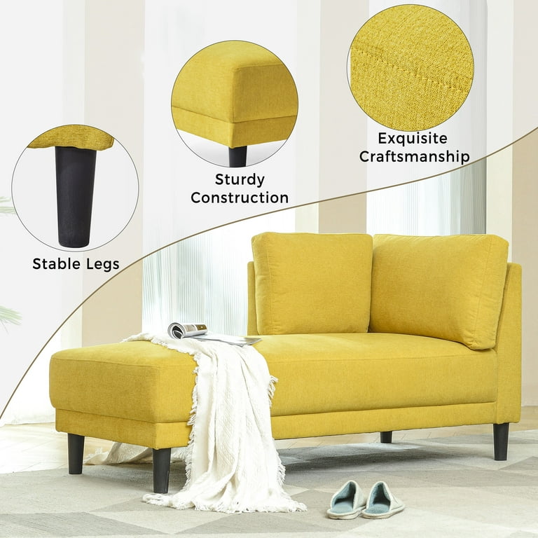 65 Modern Upholstered Tufted Chaise, Fabric Corner Lounge Chair One-Arm  Recliner, Easy to Clean, Easy to Assemble for Living Room & Apartment,  Yellow 