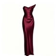 thumbnail image 6 of AHTJRT Women's Satin Off the Shoulder Dress Elegant Ruched Strapless Maxi Dresses Corset Bodycon Formal Party Evening Ball Gown Wine S, 6 of 6